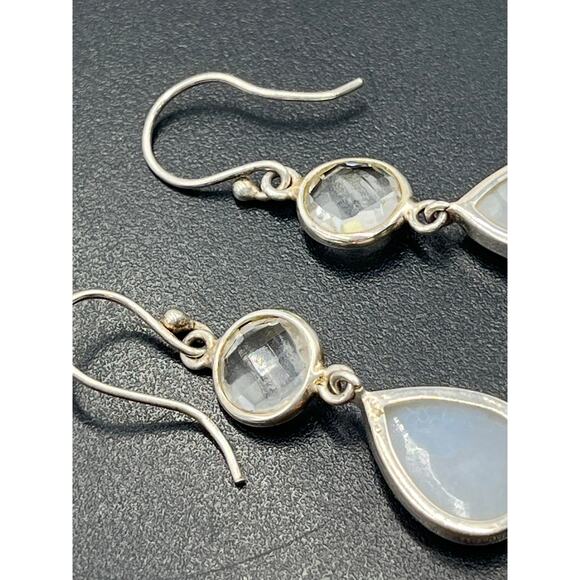 Vintage Sterling Silver 925 Titanium Druzy Clear Rock Quartz Dangle Earrings - Picture 9 of 9